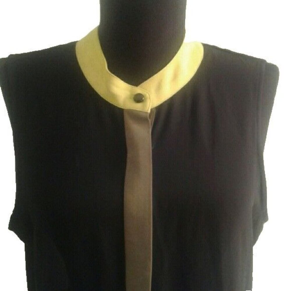 Charming Charlie Size Small Blouse Sleeveless Black Yellow Button Detail Sheer